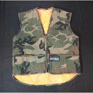Vtg Master Sportsman Camo Quilted Hunting Vest Mens Blaze Orange Lining 20x23